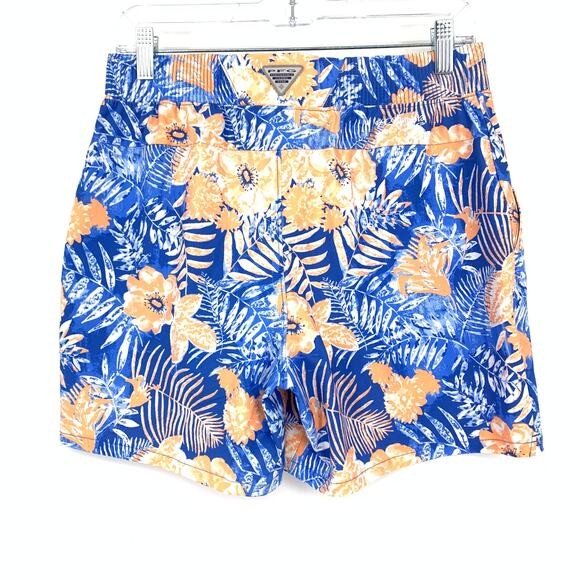 SOLD Columbia PFG Shorts Womens Size Small 5" Inseam Blue Orange Floral Print - Picture 3 of 8